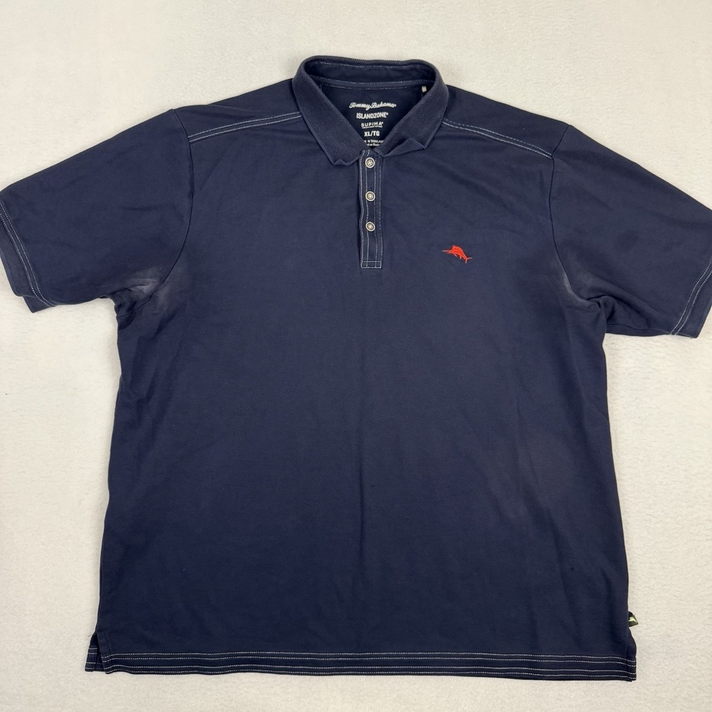 Tommy Bahama IslandZone Supima Polo Men XL Navy Blue Contrast Stitch Marlin
